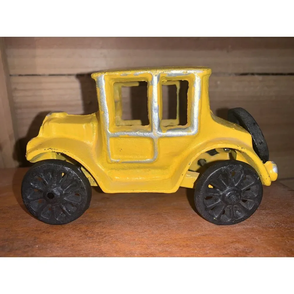 Vintage Antique 1920's Ford Model T Toy Car Cast Iron Yellow Paint Collectible